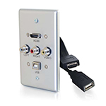 39876 - C2G HDMI®, USB, COMPOSITE VIDEO AND RCA STEREO AUDIO PASS THROUGH SINGLE GANG WALL PLATE - BRUSHED ALUMINUM